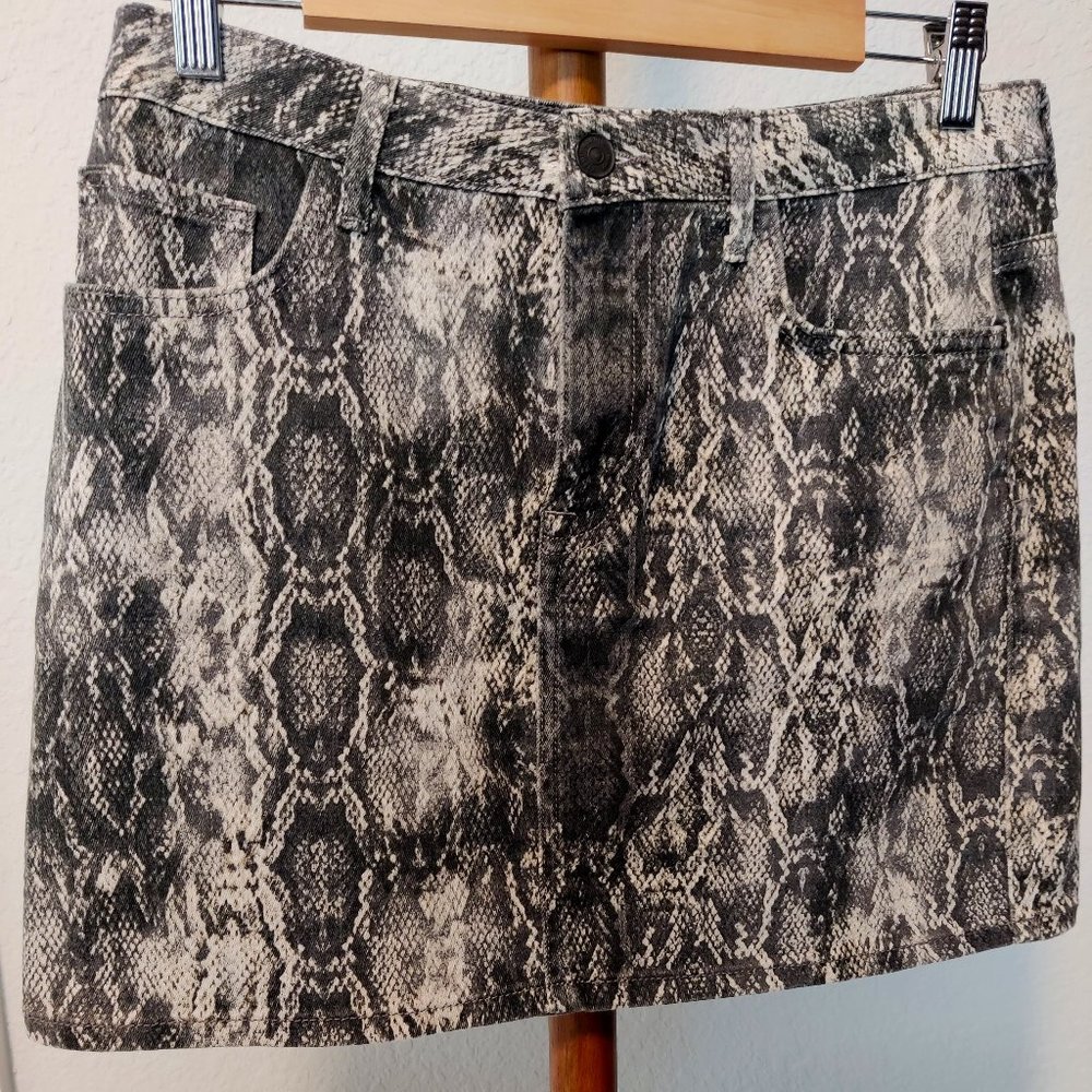 Zara Black & White Snake Print Denim Mini Skirt